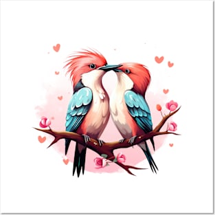 Valentine Kissing Woodpecker Bird Couple Posters and Art